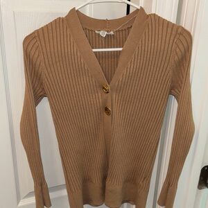 Rio and Rian Tan Ribbed Cute Latch Women's Sweater